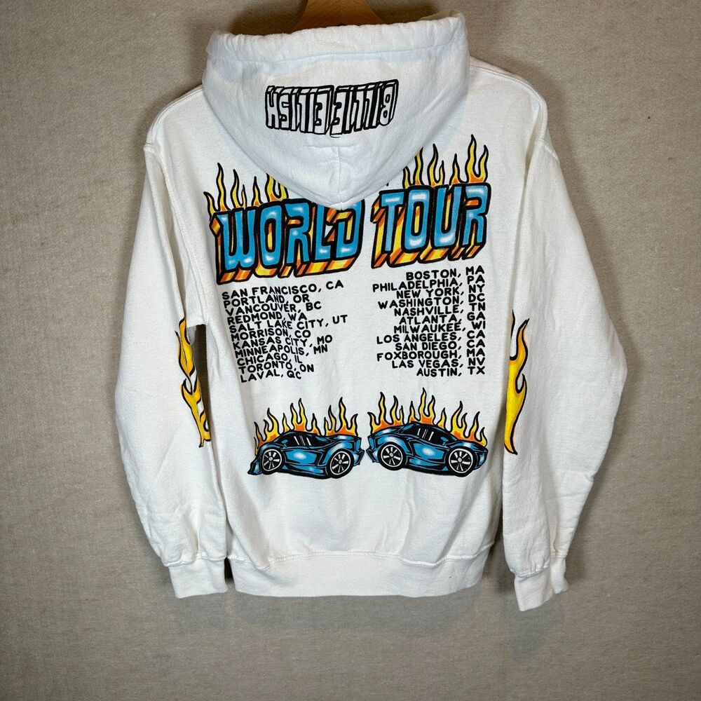 Billie Eilish 2019 World Tour Hoodie Womens S White Flames Concert Graphic